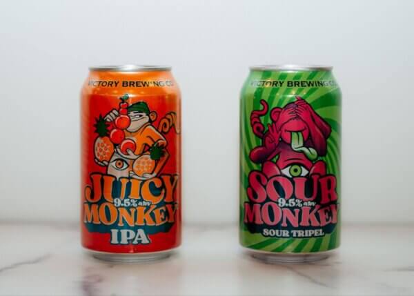 Two cans of Victory Brewing Monkey Beers for Alabama football beers